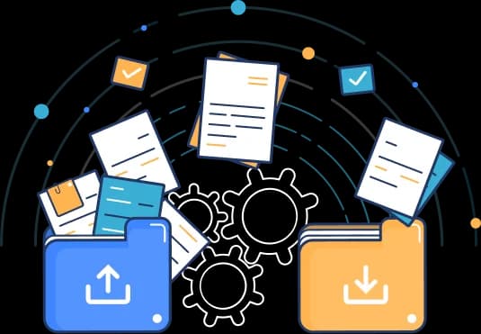 Illustration of teams collaborating across documents — growing your business with shared PDF and image tools